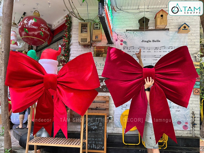 Nơ đỏ vải nhung xịn 4 cánh cỡ lớn [Đứng form - Nhiều cỡ] PK-NO-10